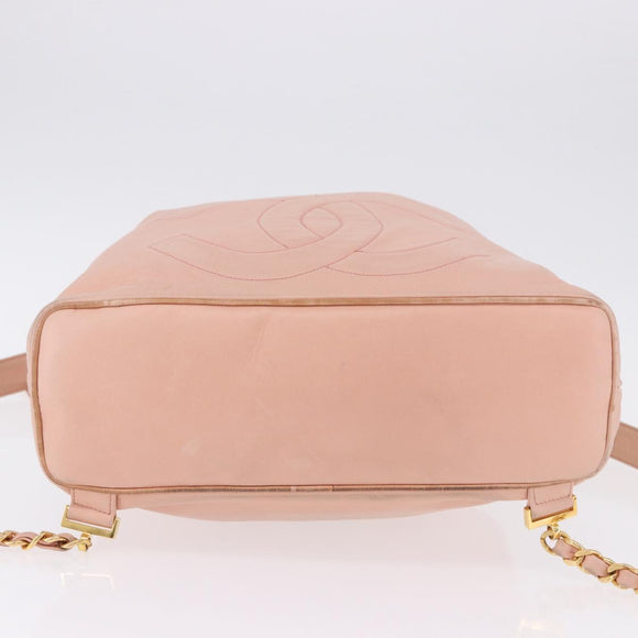 CHANEL Backpack Lamb Skin Pink Gold CC Auth 195704A