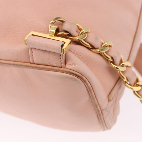 CHANEL Backpack Lamb Skin Pink Gold CC Auth 195704A