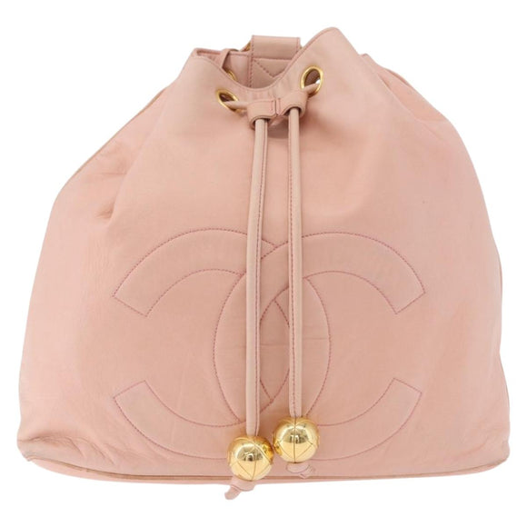CHANEL Backpack Lamb Skin Pink Gold CC Auth 195704A