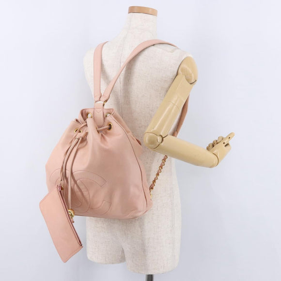 CHANEL Backpack Lamb Skin Pink Gold CC Auth 195704A