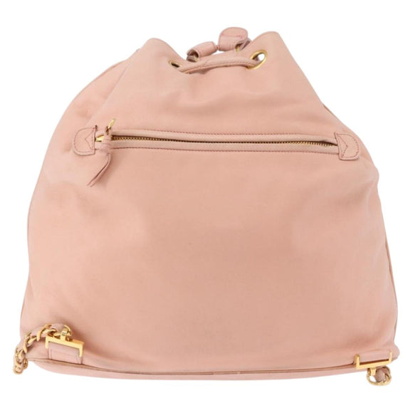 CHANEL Backpack Lamb Skin Pink Gold CC Auth 195704A