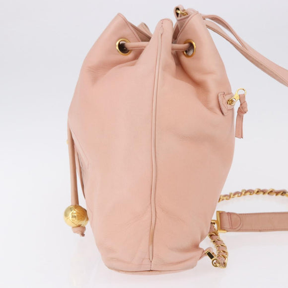 CHANEL Backpack Lamb Skin Pink Gold CC Auth 195704A