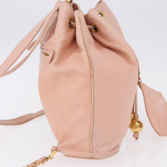 CHANEL Backpack Lamb Skin Pink Gold CC Auth 195704A