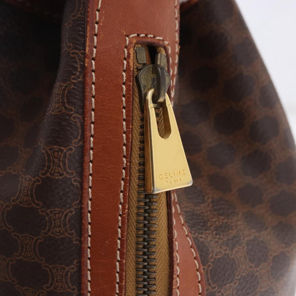 CELINE Macadam Canvas Shoulder Bag PVC Leather Brown Gold Auth 195708