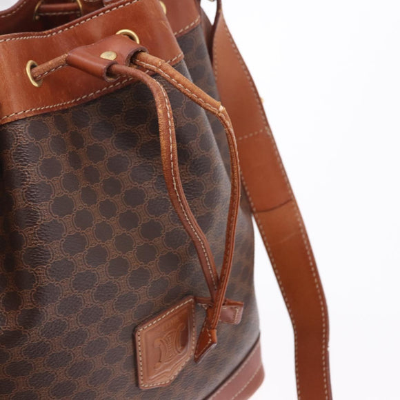 CELINE Macadam Canvas Shoulder Bag PVC Leather Brown Gold Auth 195708