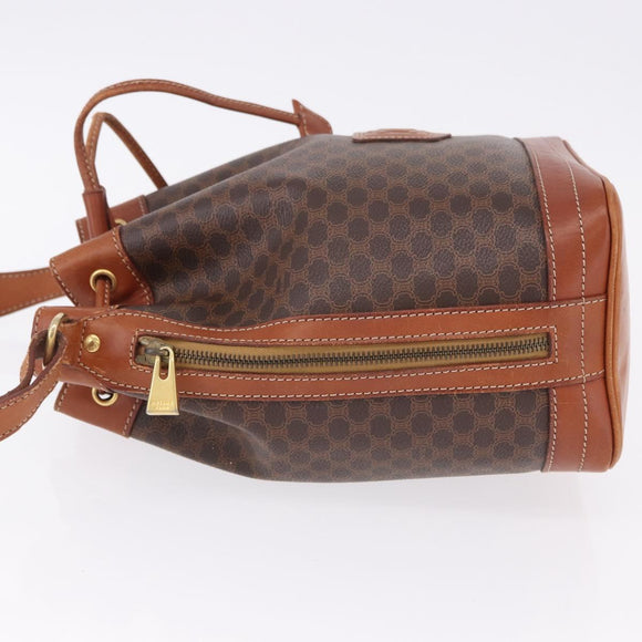 CELINE Macadam Canvas Shoulder Bag PVC Leather Brown Gold Auth 195708