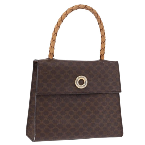 CELINE Macadam Canvas Hand Bag PVC Leather Brown Gold Auth 195710