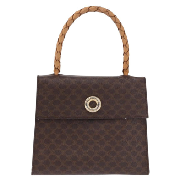 CELINE Macadam Canvas Hand Bag PVC Leather Brown Gold Auth 195710
