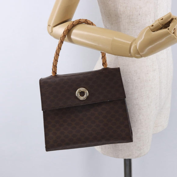 CELINE Macadam Canvas Hand Bag PVC Leather Brown Gold Auth 195710
