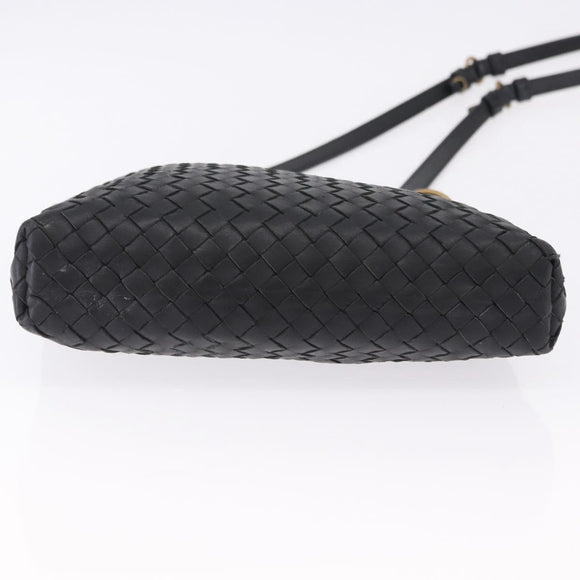 BOTTEGA VENETA INTRECCIATO Shoulder Bag Leather Black Gold Auth 195711A