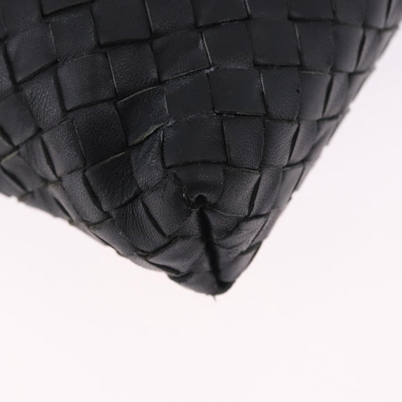 BOTTEGA VENETA INTRECCIATO Shoulder Bag Leather Black Gold Auth 195711A