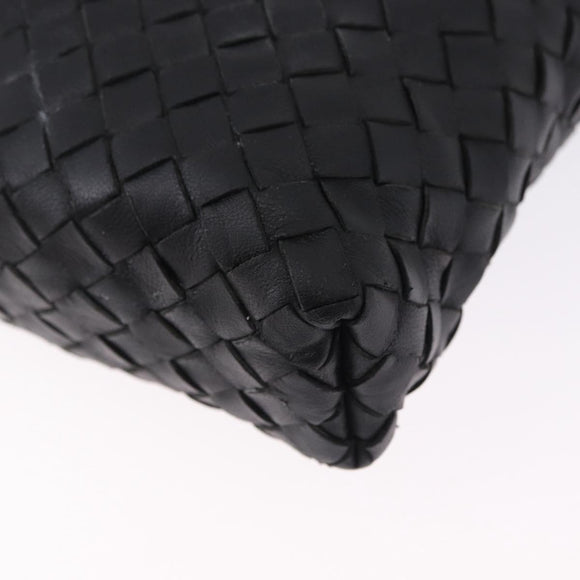 BOTTEGA VENETA INTRECCIATO Shoulder Bag Leather Black Gold Auth 195711A