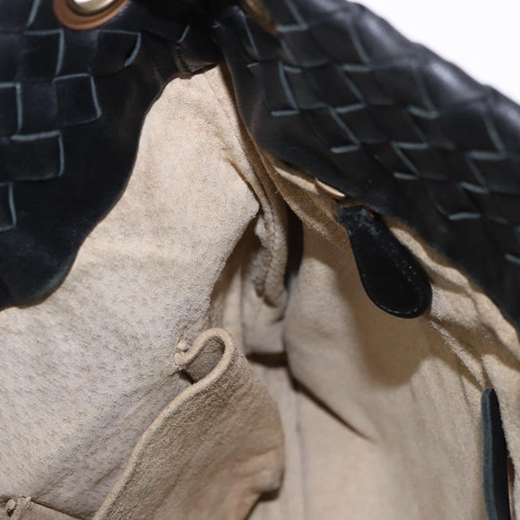 BOTTEGA VENETA INTRECCIATO Shoulder Bag Leather Black Gold Auth 195711A