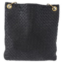 BOTTEGA VENETA INTRECCIATO Shoulder Bag Leather Black Gold Auth 195711A-2