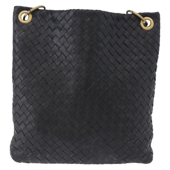 BOTTEGA VENETA INTRECCIATO Shoulder Bag Leather Black Gold Auth 195711A