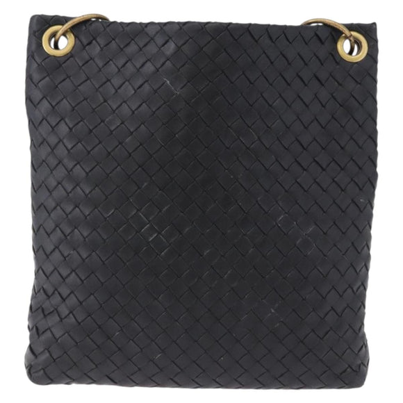 BOTTEGA VENETA INTRECCIATO Shoulder Bag Leather Black Gold Auth 195711A