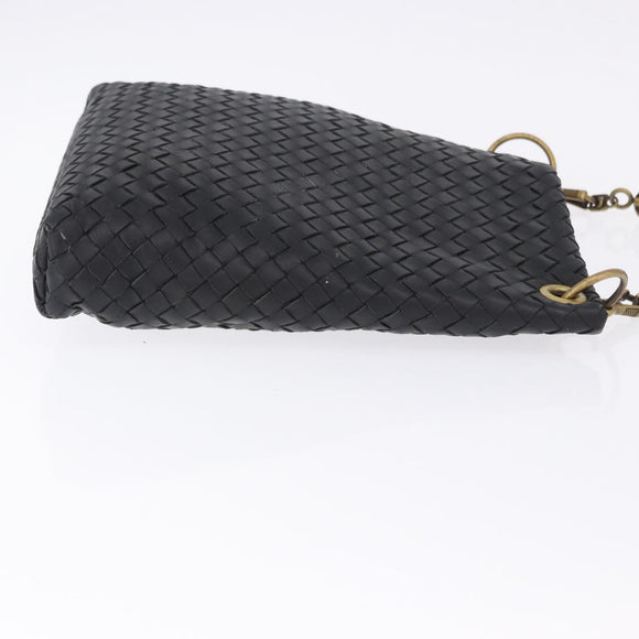 BOTTEGA VENETA INTRECCIATO Shoulder Bag Leather Black Gold Auth 195711A