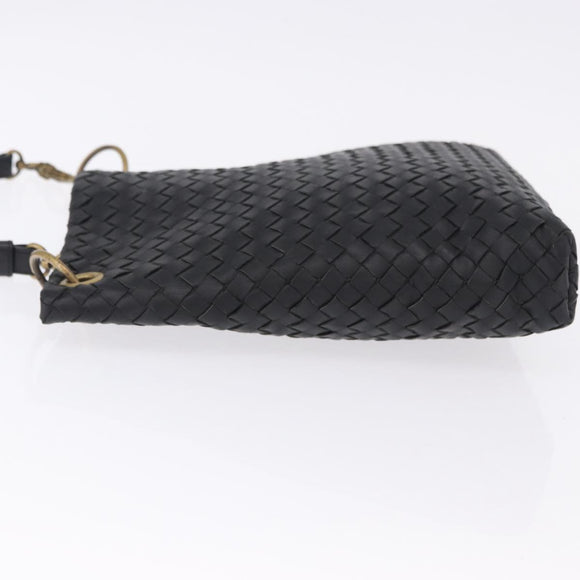 BOTTEGA VENETA INTRECCIATO Shoulder Bag Leather Black Gold Auth 195711A
