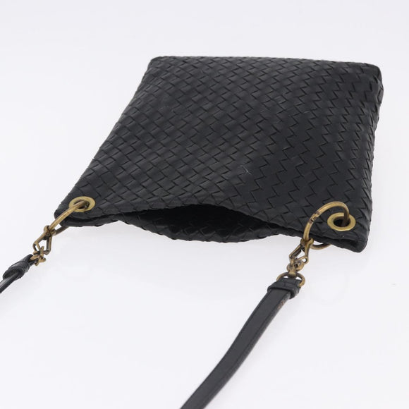BOTTEGA VENETA INTRECCIATO Shoulder Bag Leather Black Gold Auth 195711A