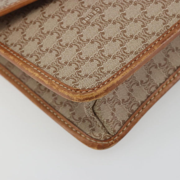 CELINE Macadam Canvas Shoulder Bag PVC Beige Gold Auth 195715