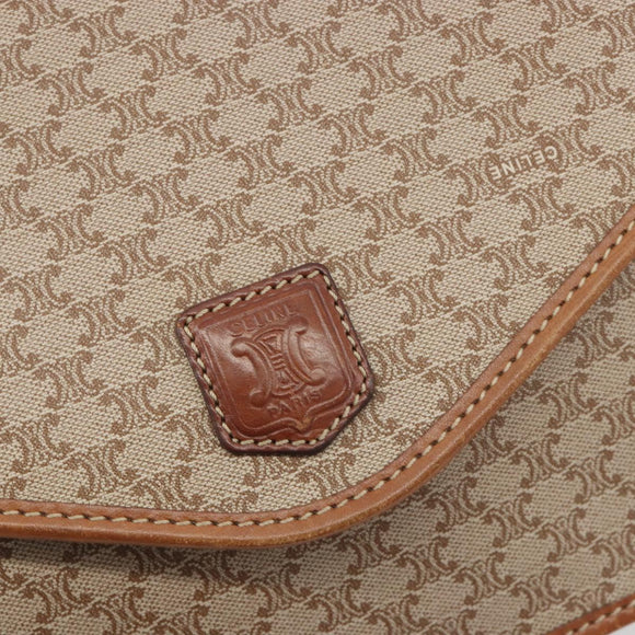 CELINE Macadam Canvas Shoulder Bag PVC Beige Gold Auth 195715