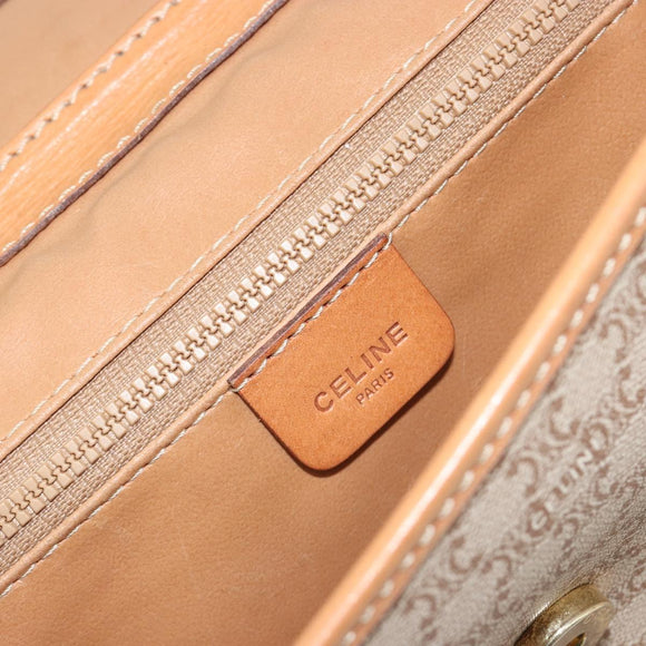 CELINE Macadam Canvas Shoulder Bag PVC Beige Gold Auth 195715