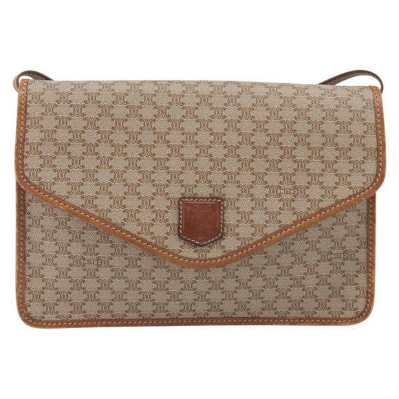 CELINE Macadam Canvas Shoulder Bag PVC Beige Gold Auth 195715