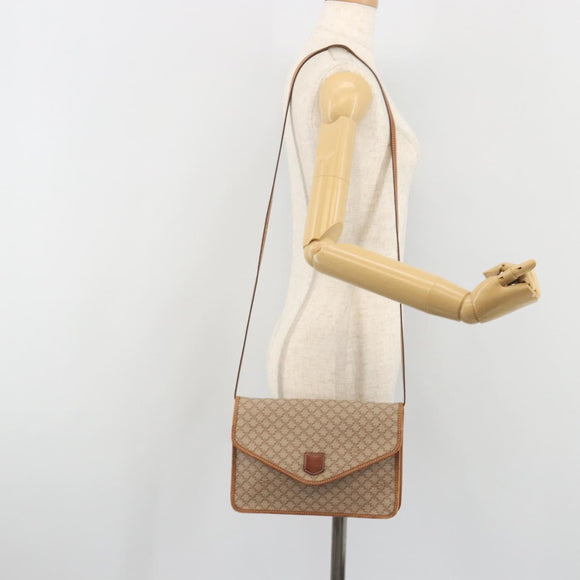 CELINE Macadam Canvas Shoulder Bag PVC Beige Gold Auth 195715
