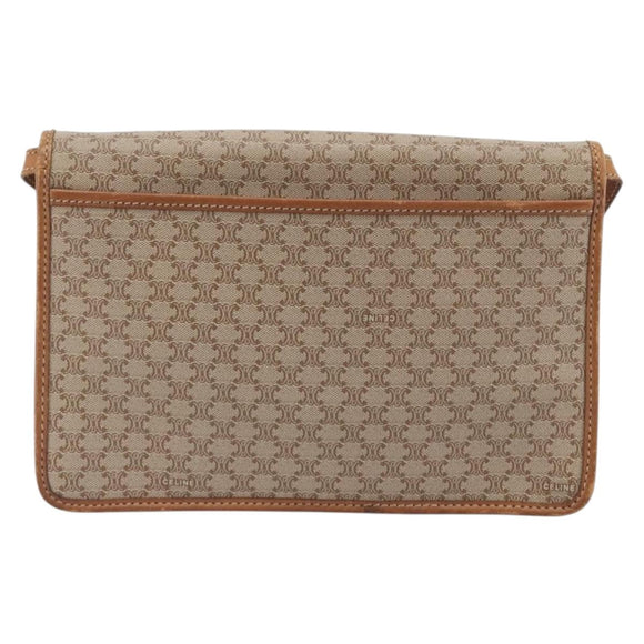 CELINE Macadam Canvas Shoulder Bag PVC Beige Gold Auth 195715