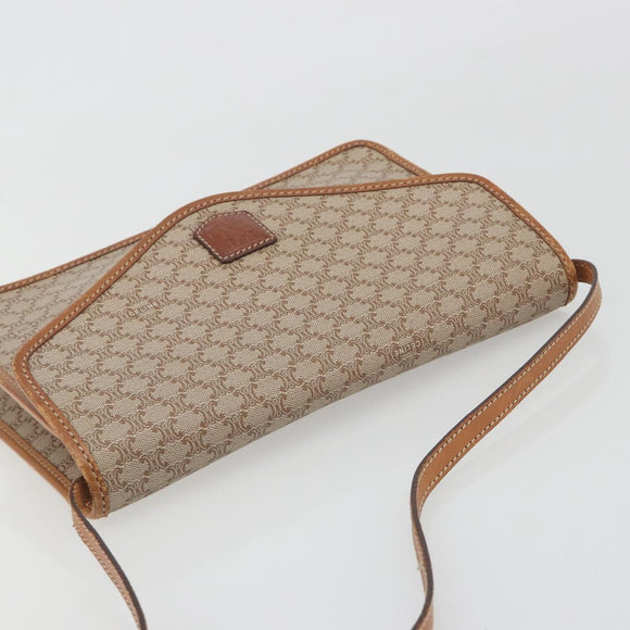 CELINE Macadam Canvas Shoulder Bag PVC Beige Gold Auth 195715