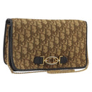 Christian Dior Trotter Canvas Chain Shoulder Bag Beige Gold Auth 195716-1