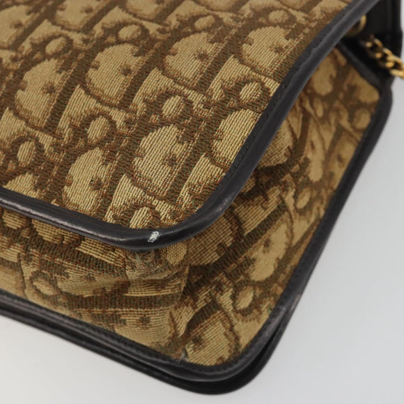 Christian Dior Trotter Canvas Chain Shoulder Bag Beige Gold Auth 195716