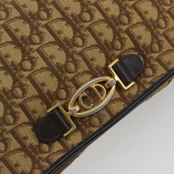 Christian Dior Trotter Canvas Chain Shoulder Bag Beige Gold Auth 195716