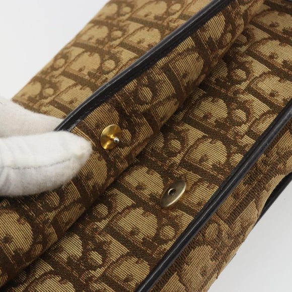 Christian Dior Trotter Canvas Chain Shoulder Bag Beige Gold Auth 195716