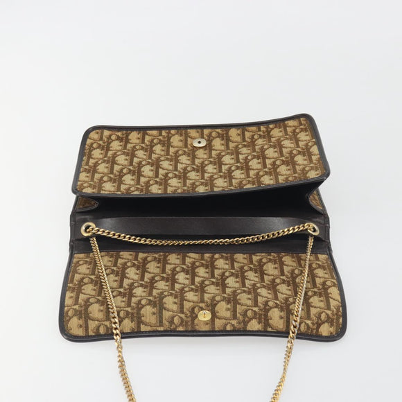 Christian Dior Trotter Canvas Chain Shoulder Bag Beige Gold Auth 195716