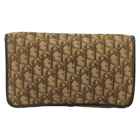 Christian Dior Trotter Canvas Chain Shoulder Bag Beige Gold Auth 195716