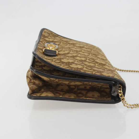Christian Dior Trotter Canvas Chain Shoulder Bag Beige Gold Auth 195716
