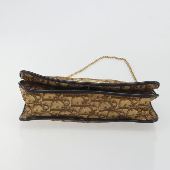 Christian Dior Trotter Canvas Chain Shoulder Bag Beige Gold Auth 195716