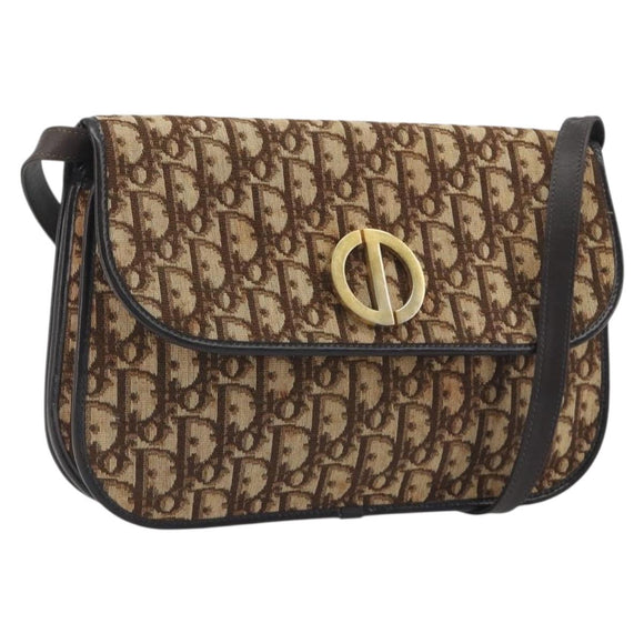 Christian Dior Trotter Canvas Shoulder Bag Beige Gold Auth 195717