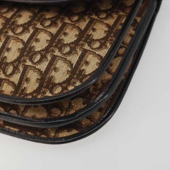 Christian Dior Trotter Canvas Shoulder Bag Beige Gold Auth 195717