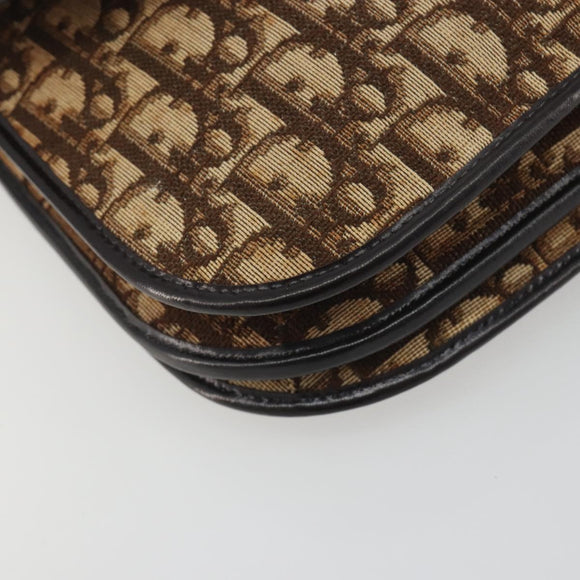 Christian Dior Trotter Canvas Shoulder Bag Beige Gold Auth 195717