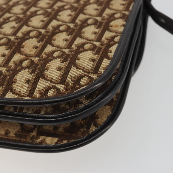 Christian Dior Trotter Canvas Shoulder Bag Beige Gold Auth 195717