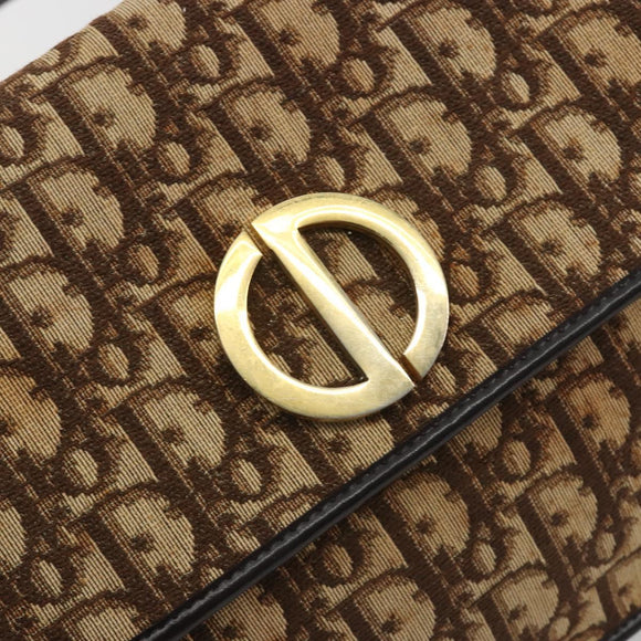 Christian Dior Trotter Canvas Shoulder Bag Beige Gold Auth 195717
