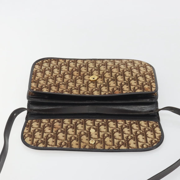 Christian Dior Trotter Canvas Shoulder Bag Beige Gold Auth 195717