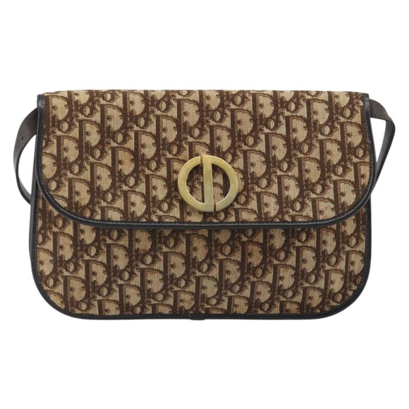 Christian Dior Trotter Canvas Shoulder Bag Beige Gold Auth 195717