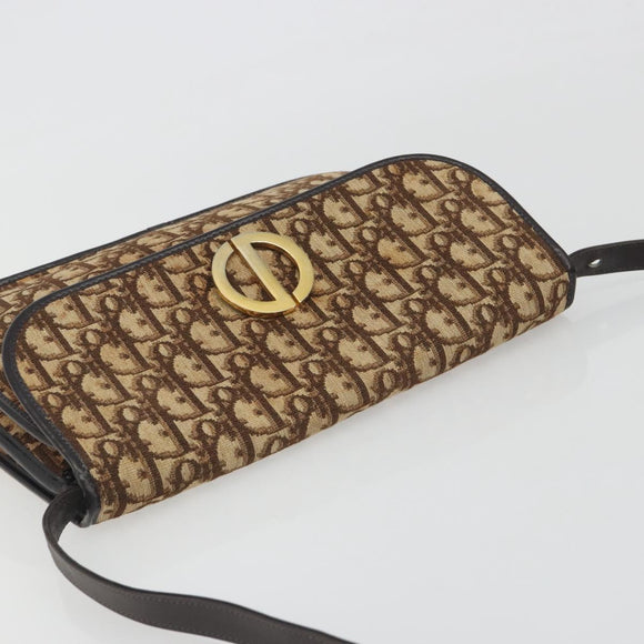 Christian Dior Trotter Canvas Shoulder Bag Beige Gold Auth 195717
