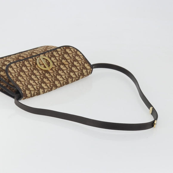 Christian Dior Trotter Canvas Shoulder Bag Beige Gold Auth 195717