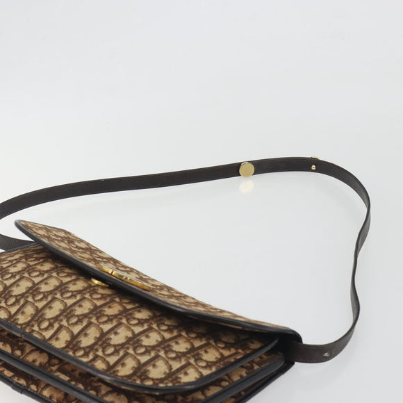 Christian Dior Trotter Canvas Shoulder Bag Beige Gold Auth 195717