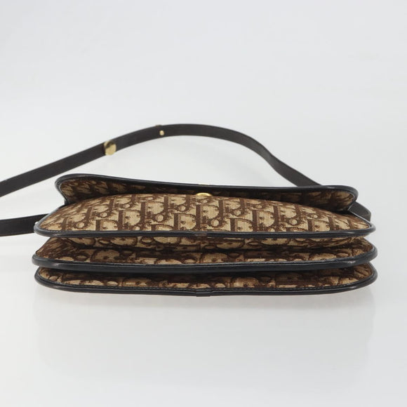 Christian Dior Trotter Canvas Shoulder Bag Beige Gold Auth 195717