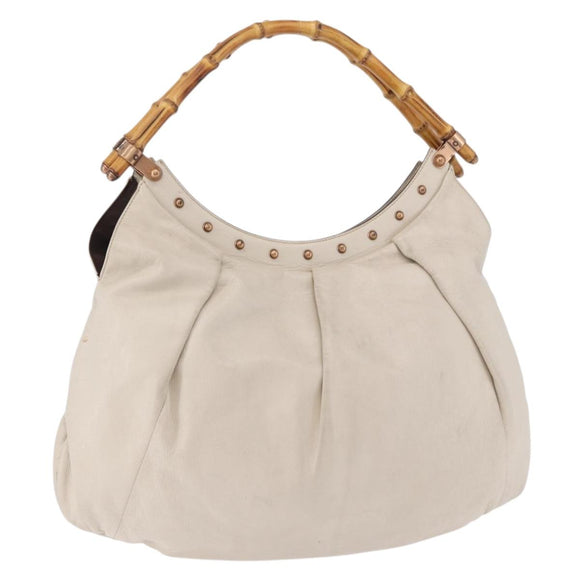 GUCCI Bamboo Shoulder Bag Leather Ivory Gold 124293 Auth 195718A